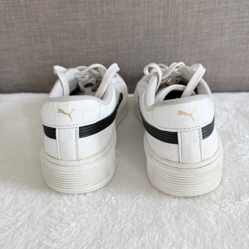 Puma Carina Platform Sneakers White Black Leather Womens Size 9 Lace Up - Picture 3 of 9